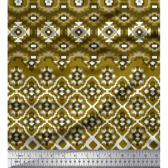 Soimoi Moss Georgette Fabric Aztec Geometric Print Sewing Fabric Yard 42 Inch Wide