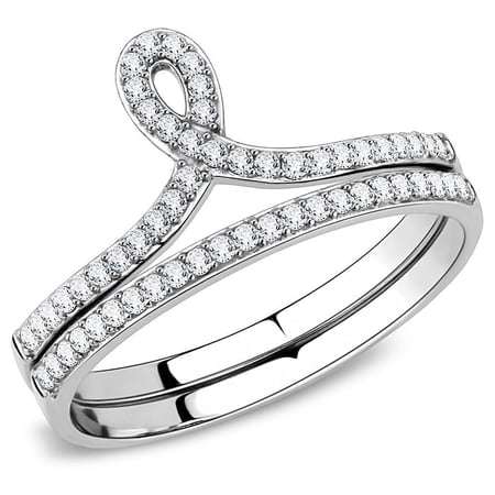 Womens Silver Rings High polished (no plating) 316L Stainless Steel Ring with AAA Grade CZ in Clear DA063