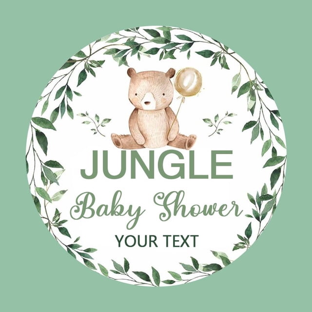 Pegatinas personalizadas para Baby Shower, animales de la selva, nombre, fecha, texto, Zoo, fiesta de cumpleaños, etiquetas de Favor, 4,5 cm