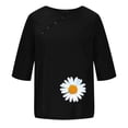 thumbnail image 4 of DeHolifer Women Cotton Linen Top Crewneck Button Daisy Printed Short Sleeve Casual T Shirt Ladies Summer Fashion Blouse Top Black L, 4 of 4