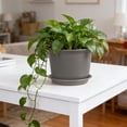 thumbnail image 5 of Large Plastic Plant Pots with Saucers, Modern Decorative Flower Pots, Heavy Duty Weather Resistant Planters for Indoor Outdoor Plants, Garden, Dark Grey Plant Containers with Drainage Tray, 5 of 6