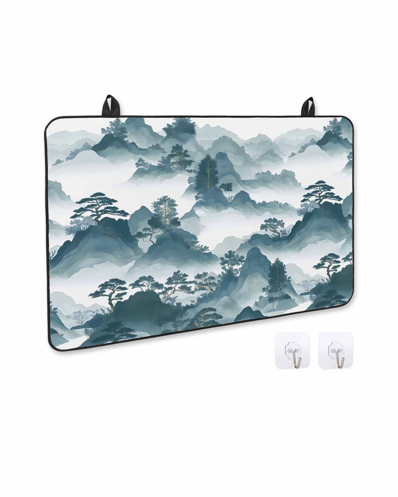 nqOlkjepod Large Induction Cooktop Protector Mat 24"x21", Teal Mountain Forest Stove Top Covers for Electric Stove, Retro Garden Nature Landscape Stove Burner Cover Mats, Glass Top Stove Cover