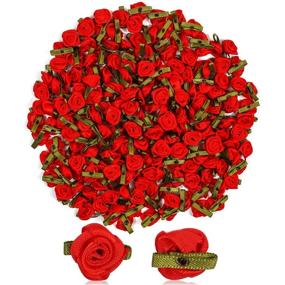 Bright Creations Red Ribbon Roses Flower Heads - 200-Pack, 0.6-Inch Polyester - Red Rose Buds for Crafts Supplies