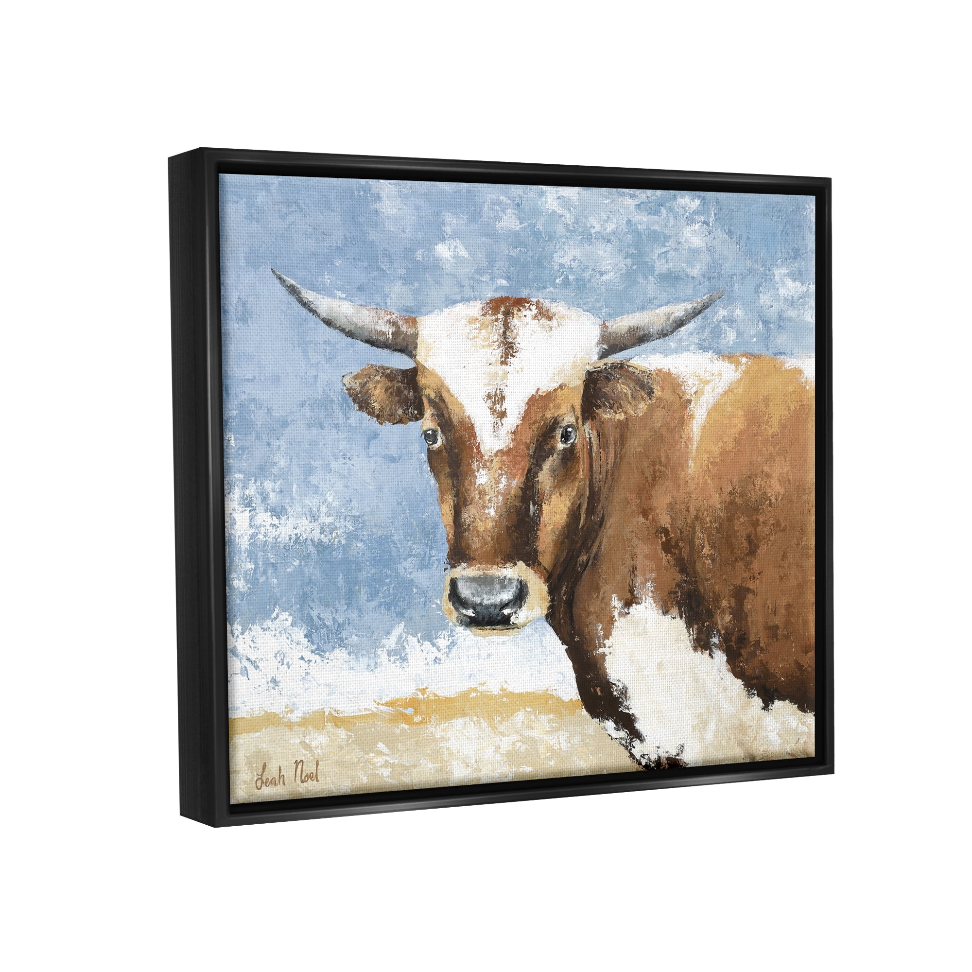 Stupell Industries Abstract Cow Calf Animals & Insects Painting Black Floater Framed Canvas Art Print Wall Art, 21 x 17