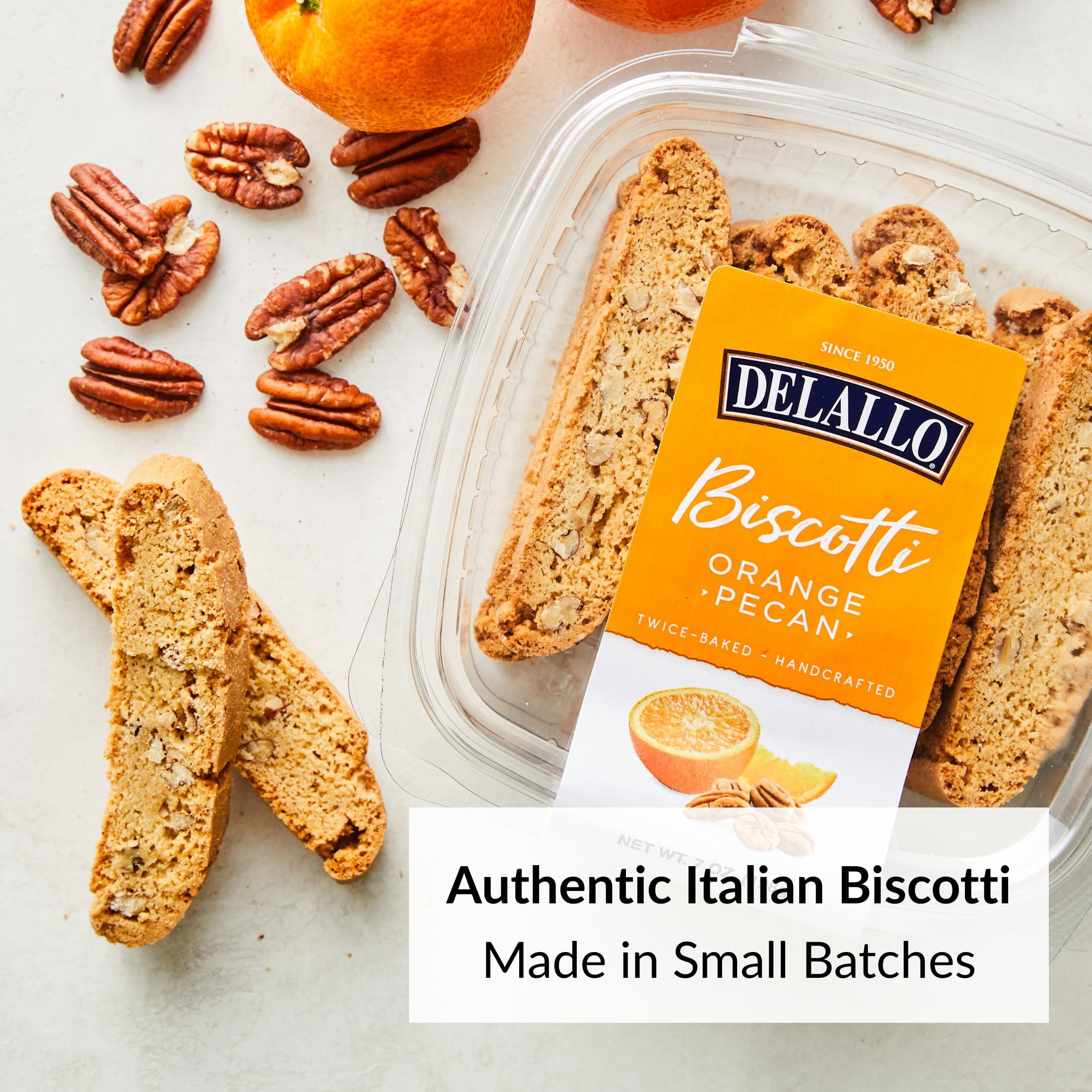 DeLallo Orange Pecan Biscotti Cookies, 7 oz Container, (4 Pack)