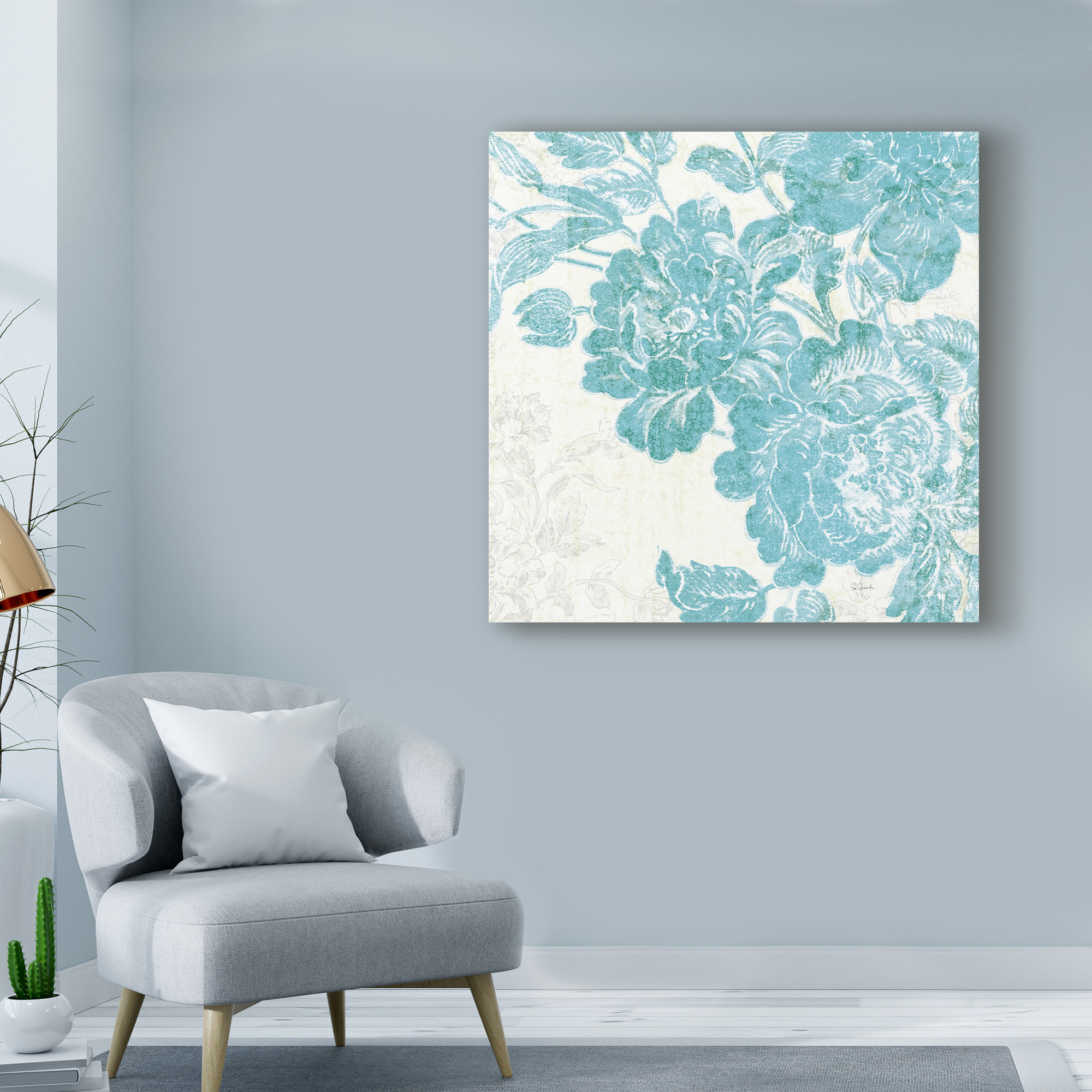 Trademark Fine Art 'Toile Roses V Teal' Canvas Art by Sue Schlabach