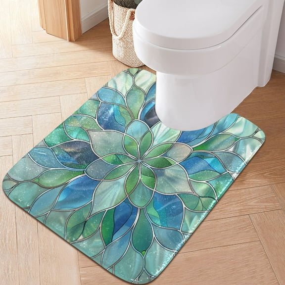 Toilet Rug U-Shaped Bathroom Rugs Non-Slip Soft Plush Machine Washable Contour Bath Mat Abstract Floral Stained Glass 24x20