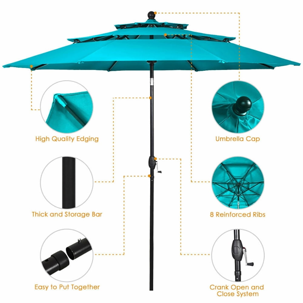 Aimee Lii 10' 3 Tier Patio Umbrella Aluminum Sunshade Shelter Double Vented without Base, Table Umbrella Outdoor Patio, Turquoise Aimee Lii 10' 3 Tier Patio Umbrella Aluminum Sunshade Shelter Double Vented without Base, Table Umbrella Outdoor Patio, Turquoise