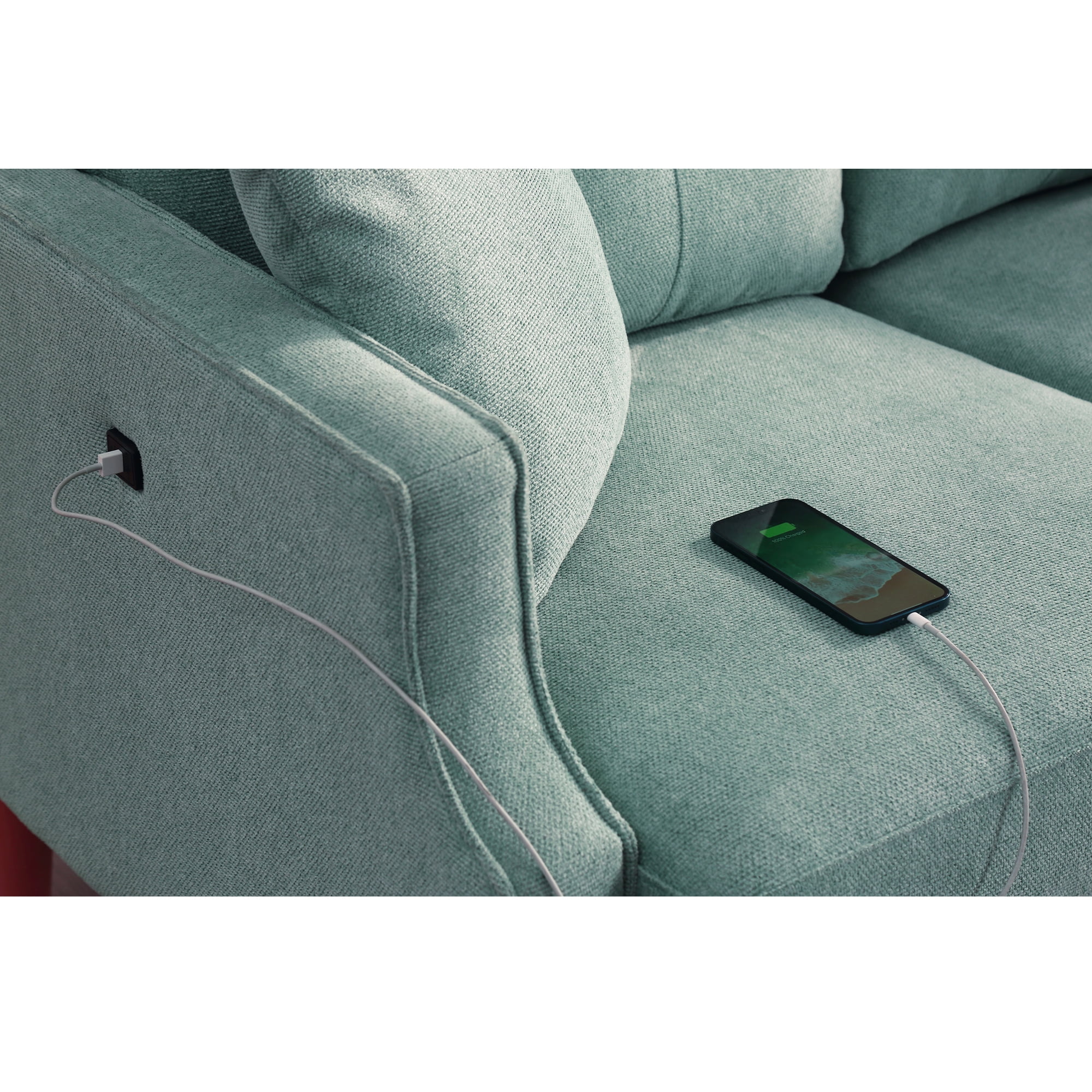 MAYEERTY 2-Seater Loveseat – Waterproof Fabric, High-Density Foam, USB Charging, Baby Blue