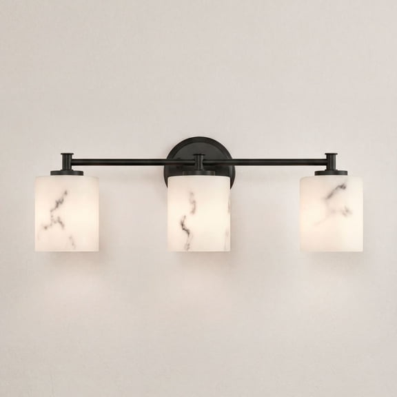 Possini Euro Design Possini Euro Stoker 22" W Black and Faux Alabaster 3-Lt Bathbar