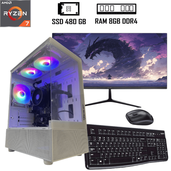 Computadora Gamer Ryzen 7 5700G AMD SSD 240GB RAM 8GB Radeon monitor 21.5" 80 plus