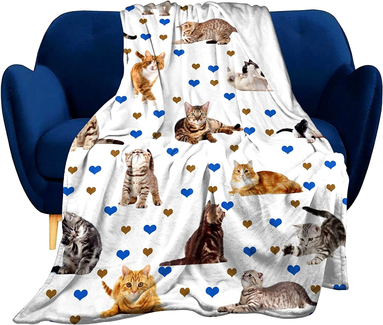 Sunyuer Cute Cat Print Fleece Throw Blanket Ultra Soft Cozy Decorative