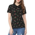 thumbnail image 3 of INSPIRE CHIC Women's Short Sleeve Tie Bow Neck Printed Blouse S Black-Cherry, 3 of 8