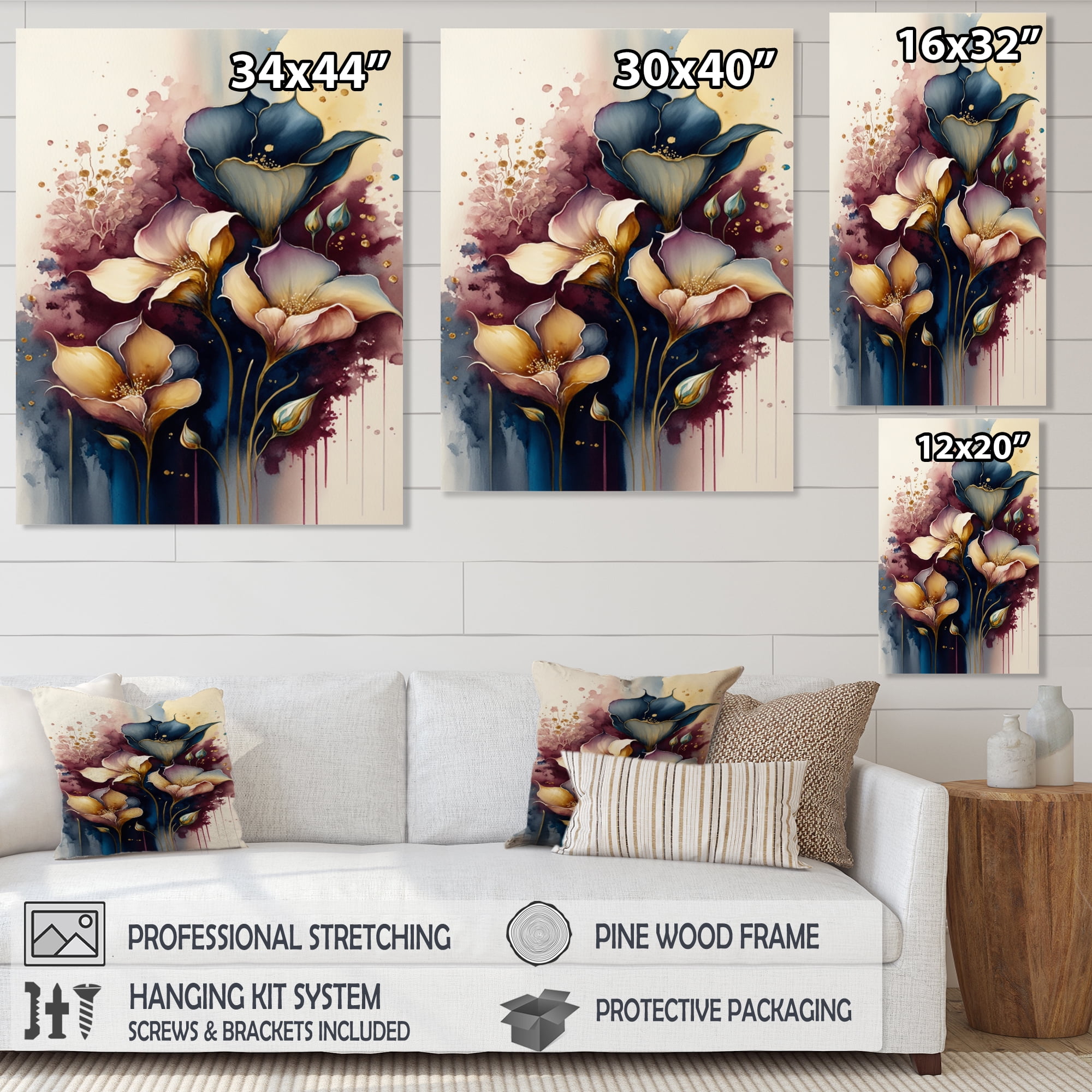 Designart Blue And Burgundy Cally Lily Bouquet I Canvas Wall Art