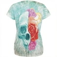 thumbnail image 2 of Halloween Distressed Skull and Flowers All Over Womens T Shirt Multi LG, 2 of 2