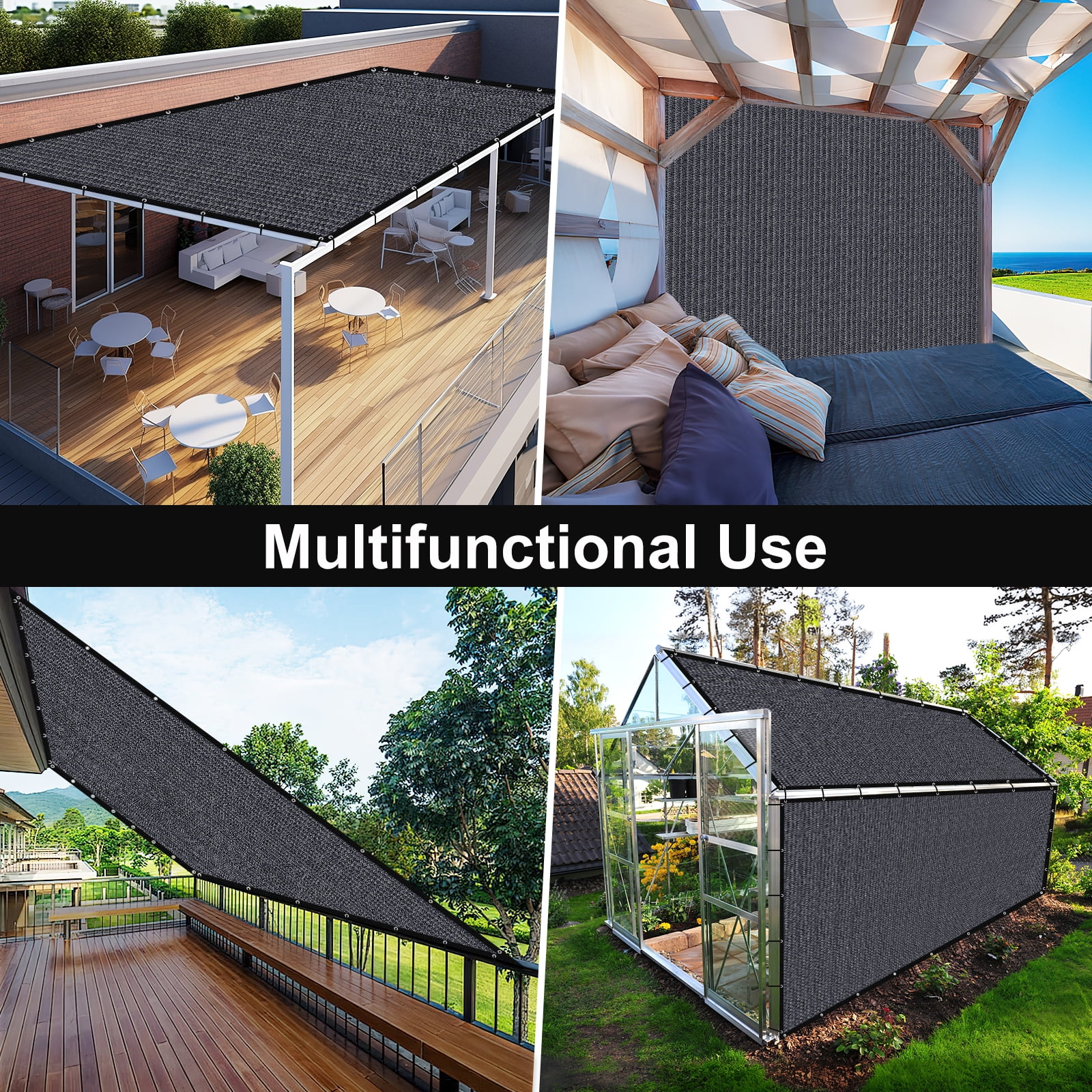 Jane Stone 5'X12' Rectangular 200 GSM UV Protected 100% HDPE Shade Cloth with Grommets,90% UV Block Outdoor Canopy Screen,Blue Gray