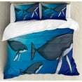 thumbnail image 1 of Deep Sea Duvet Cover Set Queen Size, Swimming Whales Nautical Aquatic Scenery, Decorative 3 Piece Bedding Set with 2 Pillow Shams, Dark Violet Blue Sea Blue Purpleblue Pale Purpleblue, by Ambesonne, 1 of 3