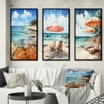 thumbnail image 1 of Designart "Southern Shoreline Echoes" Nautical & Beach Framed Wall Art Set Of 3 - Turquoise Beach Sand Frame Canvas Set For Living Room Decor, 1 of 6