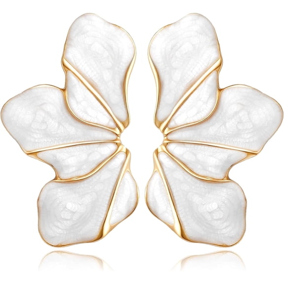 DESIGNICE Chunky Gold Flower Earrings, Tropical White Floral Studs, Beachy Jewelry, Hypoallergenic Set