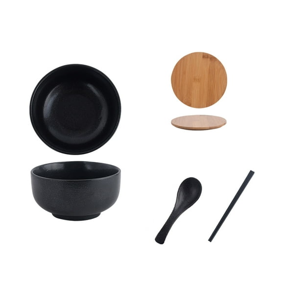 Advancent Cuenco de Ramen artesanal exquisito de cerámica, resistente a impactos y no tóxico, seguro para contacto con alimentos, inodoro Mostrada negro