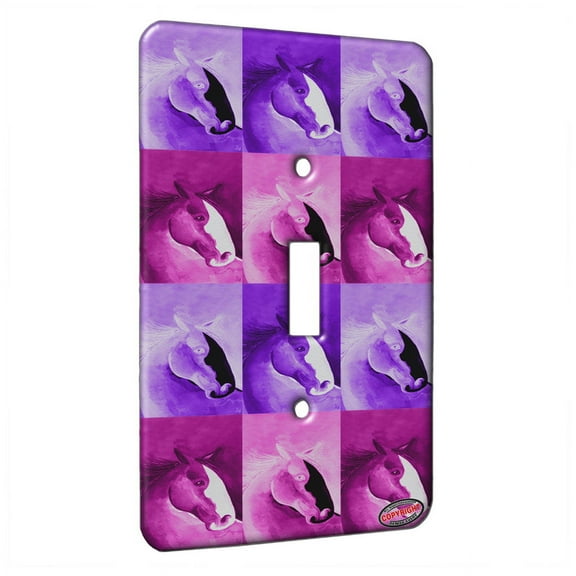 KuzmarK™ Single Gang Toggle Switch Wall Plate - Purple Clydesdale Abstract Horse Pink Pattern Art by Denise Every