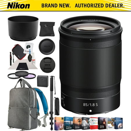 Nikon NIKKOR Z 85mm f/1.8 S S Lens for Z Mount Mirrorless Camera 20090 with 67mm Filter Kit Monopod Deco Gear Photography Backpack Photo Video Editing Software
