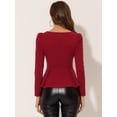 thumbnail image 3 of INSPIRE CHIC Blouse à Encolure Carrée pour Femme, Boutons devant, Basque, Tricot, Manches Longues, Rouge, TP, 3 of 4