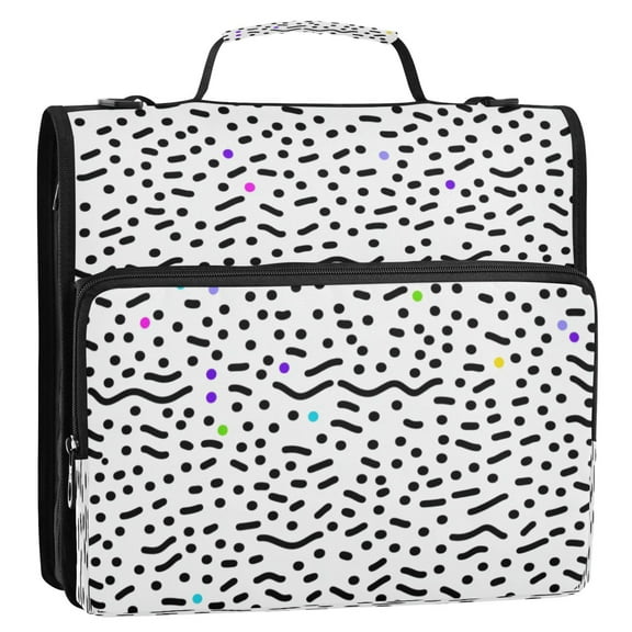 Black and Colorful Dotted Stripes Lines Zipper Binder Bag 3 Ring Binder Bag,Large Capacity Durable Binder Organizer Bag
