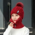 thumbnail image 4 of Women Siamese Scarf Windproof Winter Warm Knitted Hat Hat Scarf Set Beanies Caps Pompoms Hat GREY, 4 of 8