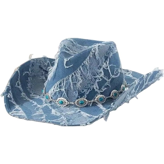 Byfri Unisex Wide Brim Western Cowboy Hat Adjustable Strap Outdoor Sun Hat 56-58cm