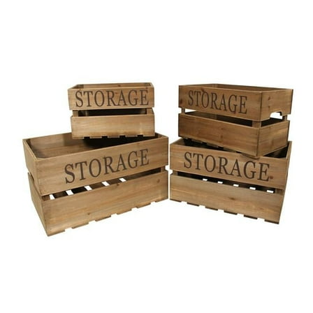 Rattan  Wooden Storage Crate 4 Piece Set