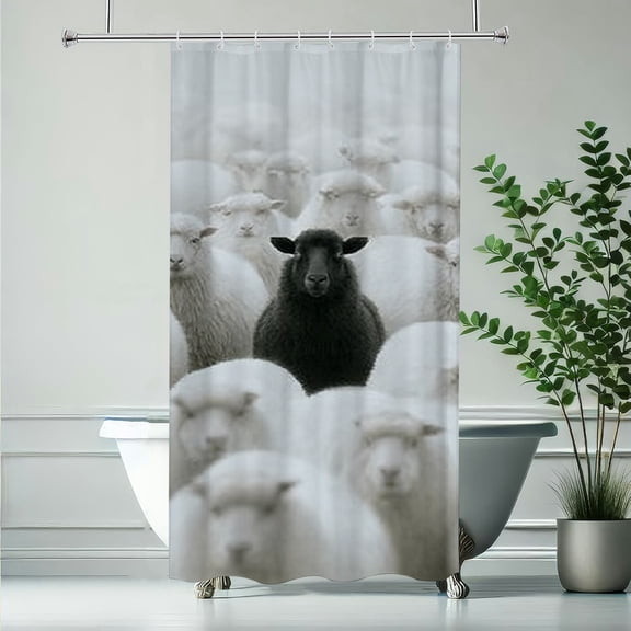 RKSupls Waterproof Shower Curtain, Black Sheep Among White Flock Polyester Shower Curtain with Hooks for Chic Elegant Home Bathtub Bathroom Decor Washable