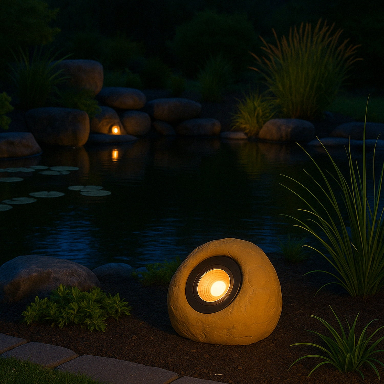 8 Pack 5CCT LED Garden Landscape Lighting, 12-24V AC/DC, 5W Low Voltage Outdoor Landscape Spotlights for Garden & Yard, Round Stone Light, IP65 Weatherproof, Yellow
