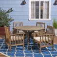 thumbnail image 3 of GDF Studio Valence Outdoor Acacia Wood 5 Piece Dining Set with Cushion, Gray and Cream, 3 of 13