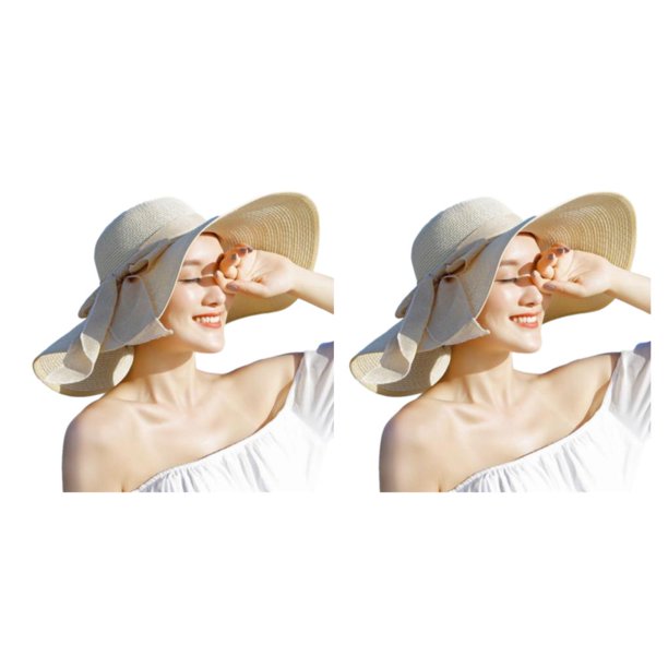 Sonducket Sombrero flexible de ala grande para mujer: fácil de guardar y empacar Sombrero de sol enrollable plegable de paja ecológico beige beige 2Conjunto