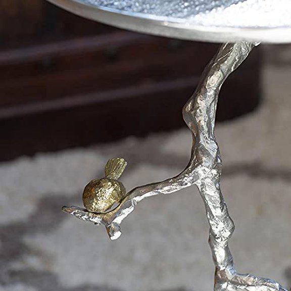 A&B Home AV39715 Aluminum Bird and Branch Side Table, Silver, 16.9" D x 16.9" W x 28" H