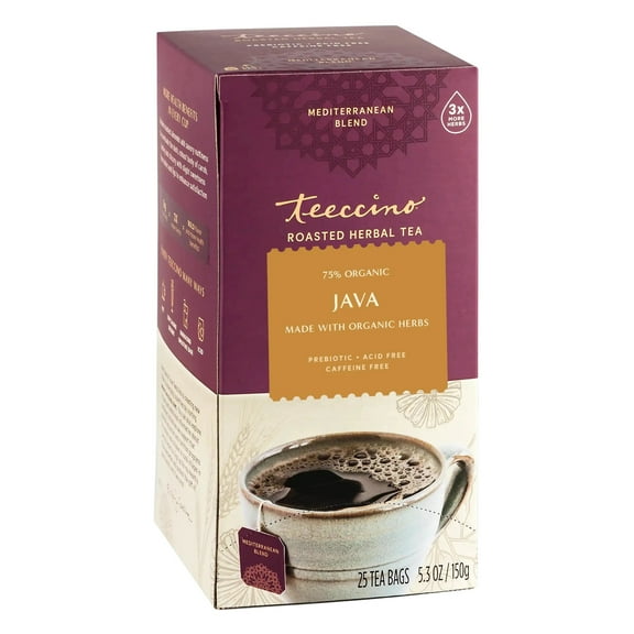 Teeccino Roasted Herbal Tea, Java, Caffeine Free, 25 Tea Bags, 5.3 oz (150 g)