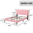 thumbnail image 4 of Unizone Bed Frame Queen Size with Upholstered Headboard, Modern Tufting Style, Pink, 4 of 12