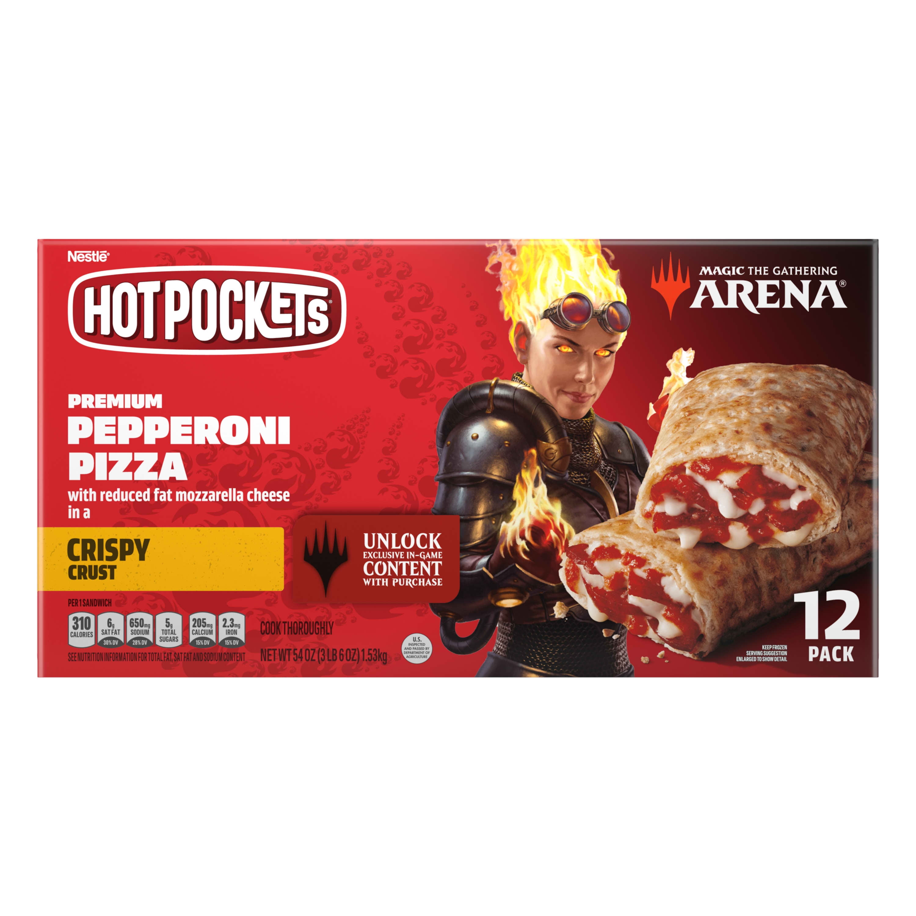 Hot Pockets Frozen Snacks Pepperoni Pizza Crispy Crust Snacks, 54 oz, 12 Count Box (Frozen)