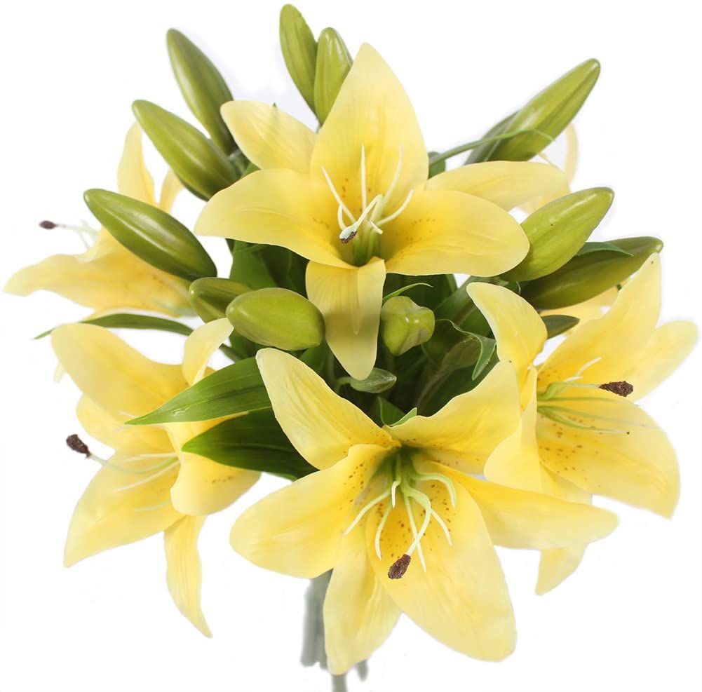 Zukuco Artificial Lily Flowers,5 Pack Tiger Lily Branch with 1 Full