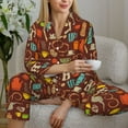 thumbnail image 6 of Honeii Retro Coffee print Women's Pajama Sets Long Sleeve Button Down Sleepwear Nightwear Soft Pjs Lounge Sets-Small, 6 of 7