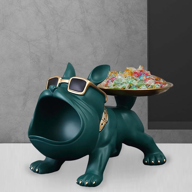Bandeja de almacenamiento para perros, estatua, cuenco con estatuilla de perro, escultura de Animal de resina nórdica, bandeja de joyería para dulces Verde BLESIY Estatua de resina