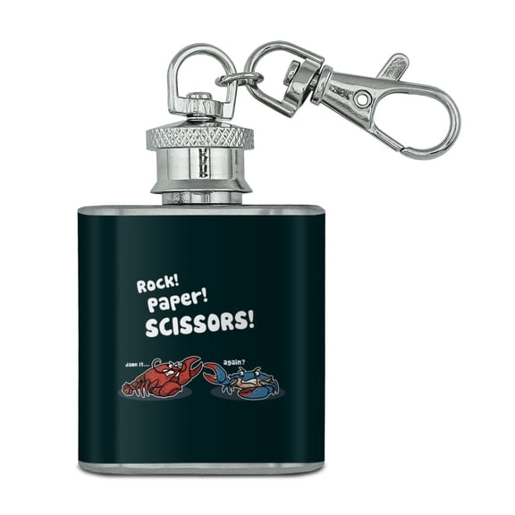 Rock Paper Scissors Lobster Crab Funny Stainless Steel 1oz Mini Flask Key Chain