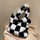 thumbnail image 5 of Bolso de mano cuadrado con asa superior de tablero de ajedrez de felpa para mujer (celosía grande) Likrtyny Para estrenar, 5 of 9