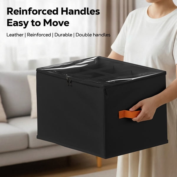 Riousery 2 Pack Foldable Shoe Organizer for Closet, Shoe Storage Bins with Clear Zipper Cover and Handles, Holds up to 24 Pairs, Black