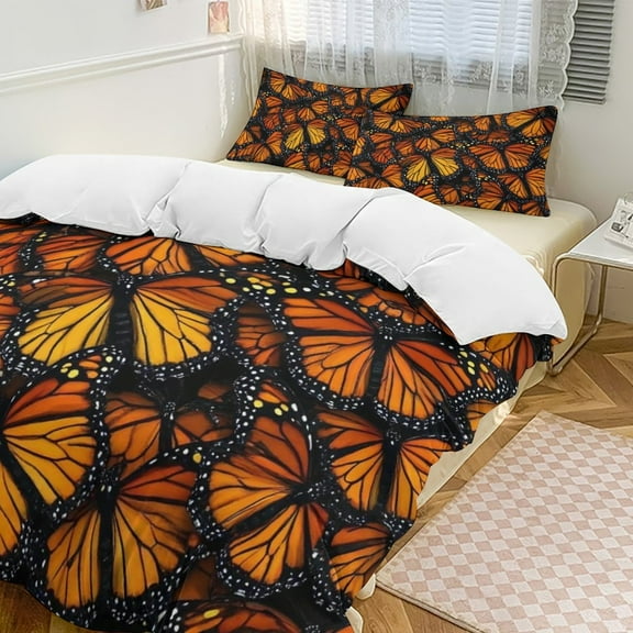 Monarch Butterfly Pattern Duvet Cover Set Themed Multicolor Polyester Bedding Set for Bedroom Decoration