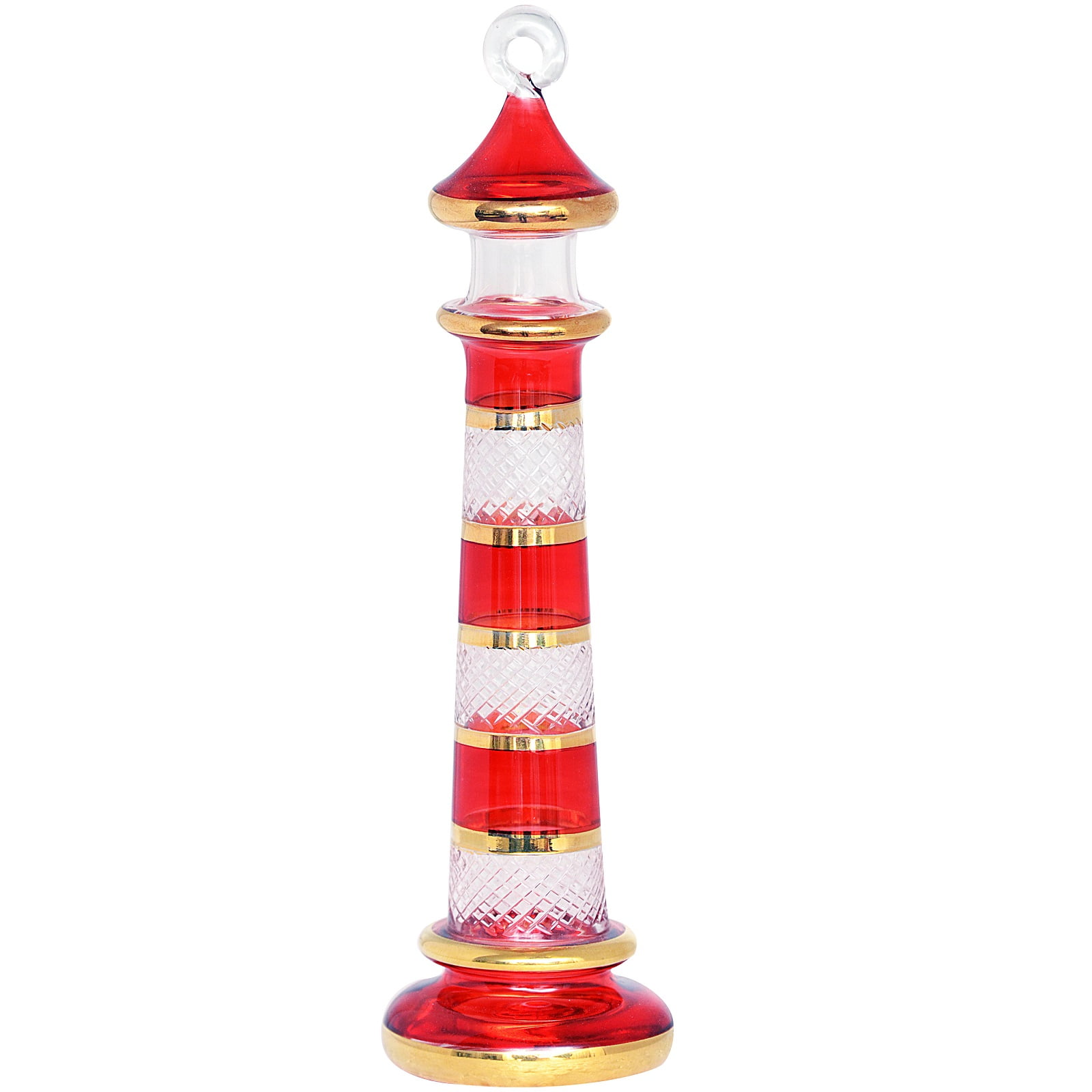 Red and Gold Lighthouse Egyptian Glass Christmas Tree Ornament Made in