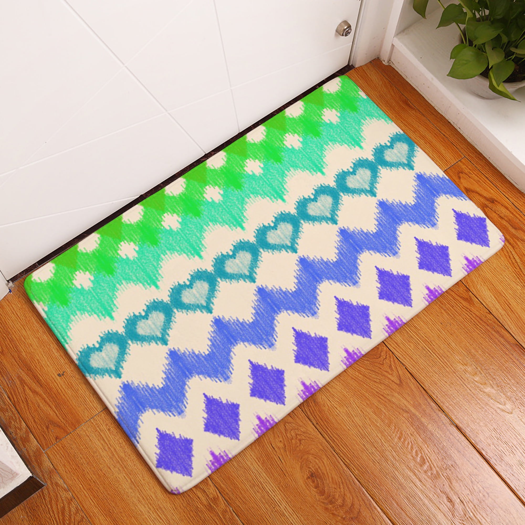 Non Slip Vintage Colorful Rainbow Floral Door Mats Doormats Indoor