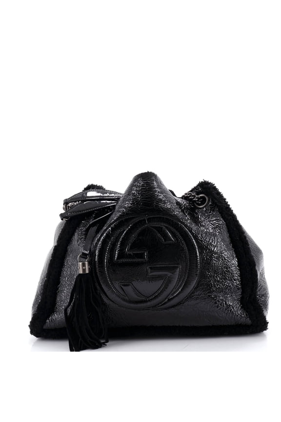 Pre-Owned Soho Chain Strap Shoulder Bag Patent and Shearling Medium By Rebag