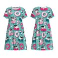 thumbnail image 3 of Bixox Robe d'Été à Manches Courtes pour Femmes Robe Ample Longueur Genou avec Poches-Chiens avec Natation, 3 of 7